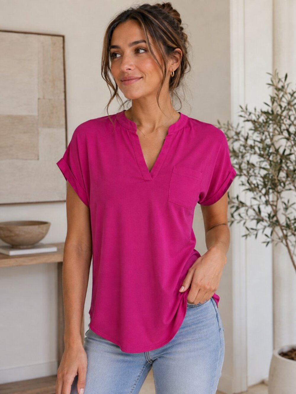 Moa Moa Hot Pink Fuchsia Blouse Size S NWTG